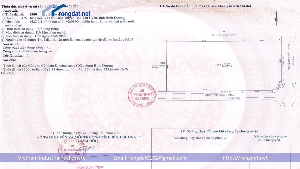 Bán Đất 1.5 ha Khu Công Nghiệp Đất Cuốc, Bình Dương