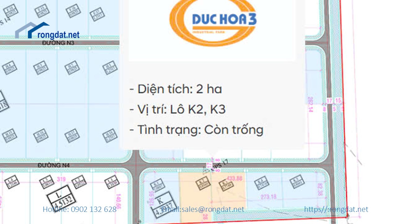 Bán 2 ha đất tại kcn Đức Hòa III – Slico, tỉnh Long An